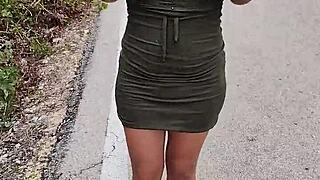 whore teasing with ass and tits on mexican public road