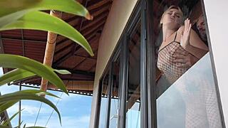 i recorded this hot babe in fishnets fucking