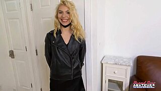 Blonde Sophia Sweet uses a dildo for self-pleasure