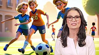 A mom and her stepson play football together