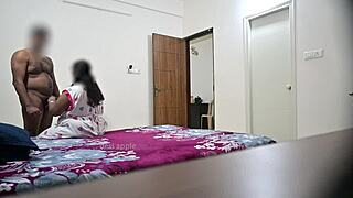 Intense blowjob and hardcore fucking with wife as maid cleans the room