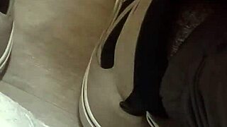 Friend has fun trashing my sneakers with shoes fetish