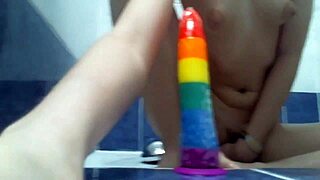 Xannie enjoys shower bathing with toys in russian style