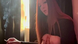 Hot horny milf Artemisia Love boldly shows big boobs in smoking fetish session.