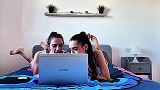 Briseida Myers and Malafalda tease their sweet pussies with tongues and fingers in homemade striptease