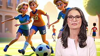 A mom and her stepson play football together