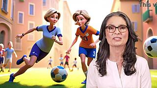 A mom and her stepson play football together