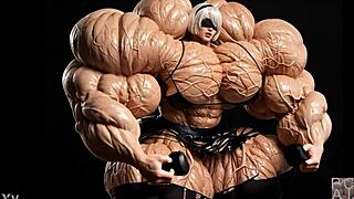 Watch 2B Grow Into A Muscular Giantess!