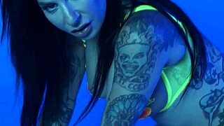 i'm petite busty milf joanna angel stripping out of colorful neon lingerie
