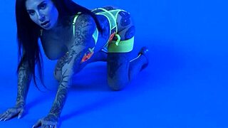 i'm petite busty milf joanna angel stripping out of colorful neon lingerie