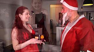 Santa fucks pretty 18+ redhead tight pussy for Christmas