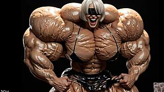 Watch 2B Grow Into A Muscular Giantess!