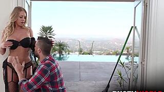 Bored Blonde Housewife Katie Morgan Seduces Gardener While Hubby Is Away!