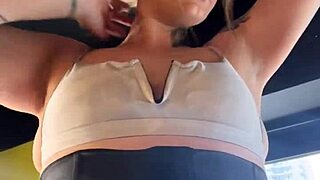 Blonde Gym Babe in Halloween Prostitute Costume Teases Staring Muscles