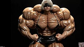 Watch 2B Grow Into A Muscular Giantess!