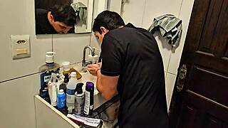 Stepmom pretends not interested, spies on hot bratty stepson until she seduces him!