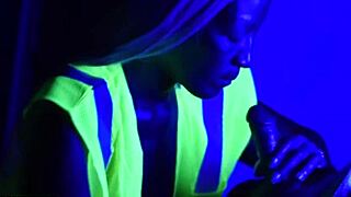 black light blowjob while working on the clock at the ship yard