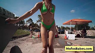 Blonde Sexy Girl Swallows Huge Fat Dick at Car Wash