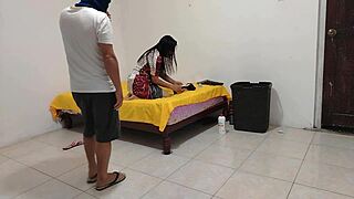 Stepmother offers stepson a special night, but the dirty girl gets a homemade missionary blowjob