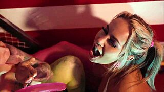 Misty Meaner and Jordan Sky engage in lesbian dildo play at freaky arcade