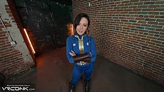 Horny brunette Lucy sucks and fucks anally in Fallout cosplay