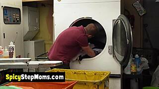 Two MILF Goddesses Suck Clueless Cock in Washing Room