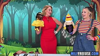 blonde milf and teen 18+ get free used on sesame street movie set.