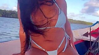 brazilian latina wife enjoys bikini on boat ride with pov