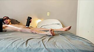 Masturbation with stroking, sucking, and vibrating toy on big cock