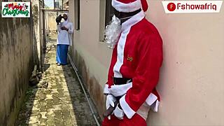 Long Dick Santa Claus Plays With Cock Then Offers Wet Pussy As Gift