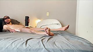 Masturbation with stroking, sucking, and vibrating toy on big cock