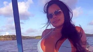 brazilian latina wife enjoys bikini on boat ride with pov