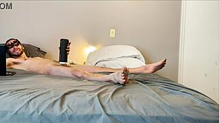 Masturbation with stroking, sucking, and vibrating toy on big cock