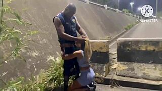 Wife cheats on husband with black man on street after car runs out of gas.