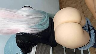 My horny stepdaughter shows her big virgin ass in jeans, lifts it to take my huge thick cock for anal sex over 18