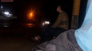 woman waiting for bus reacts to unexpected encounter