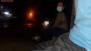 woman waiting for bus reacts to unexpected encounter