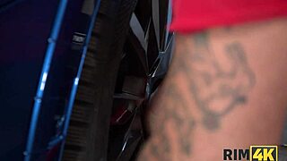Rim4k milf licks anus in car repair shop
