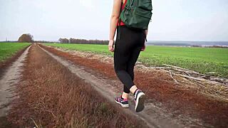 Milf in black tights walks and teases her nice butt