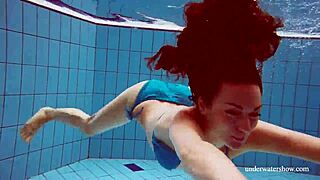 I-I mean, martina in blue bikini shows tight pussy underwater