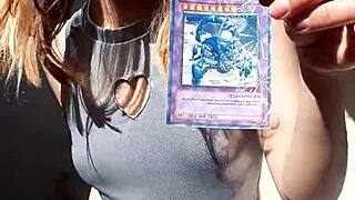 bonneyuwu shows her body with cards in cute cosplay 😍