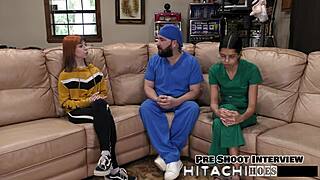 Freshman Ditria Rose gets mandatory Hitachi orgasm backstage.