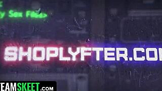 Angry security guard fucks naked bikini thief in shop