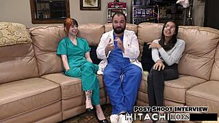 Freshman Ditria Rose gets mandatory Hitachi orgasm backstage.