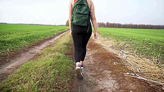 Milf in black tights walks and teases her nice butt