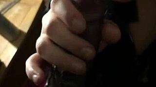 European woman deep throats big black cock and gags intensely