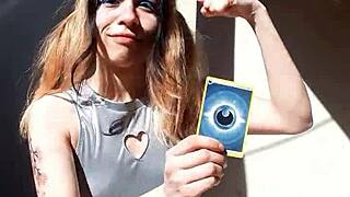 bonneyuwu shows her body with cards in cute cosplay 😍