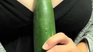 Big tits milf intensely masturbates wet pussy with cucumber to huge squirting orgasm