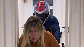 Motoboy Surprises Woman in Bathroom and Fucks Her Hard Until She Cums on His Cock