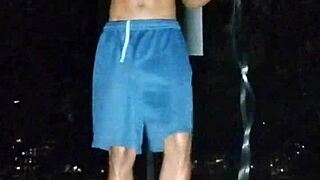 This cute brunette works out in the park with athletic moves.